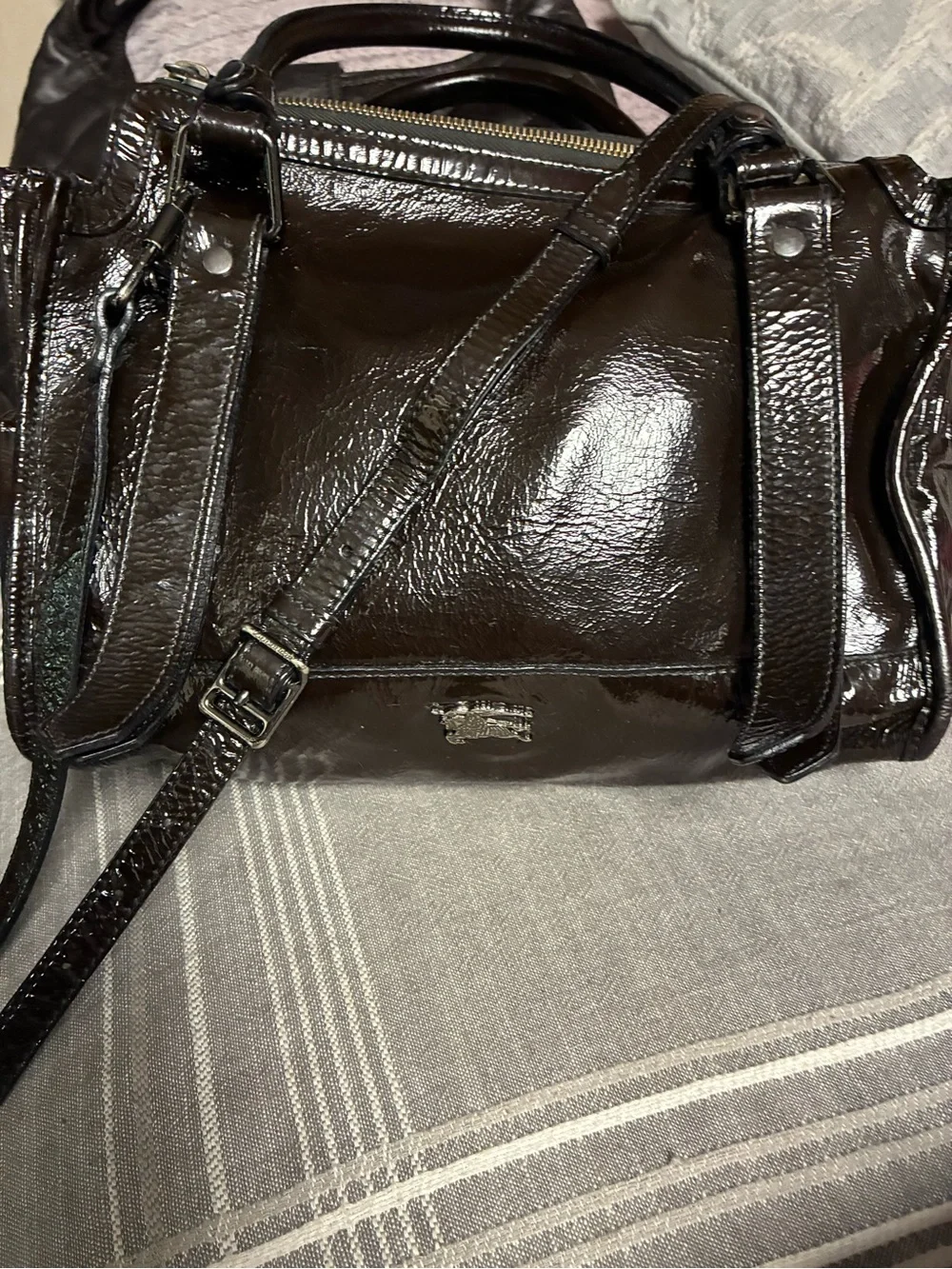 Burberry Blown Patent Leather Satchel Shoulder Bag